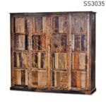 Four Door Carved Reclaimed Wood Resort Wardrobe