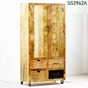 Wholesale Farmhouse Furniture from Jodhpur India Mango Rough Wood Two Drawer Bar Cabinet 2 1
