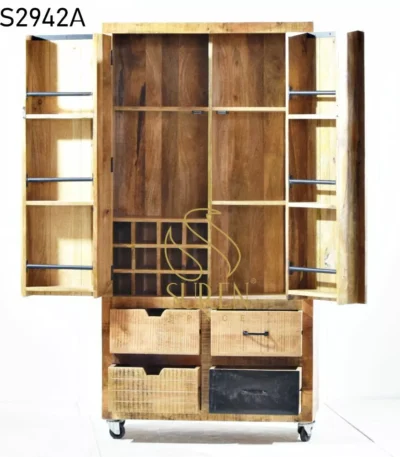Mango Rough Wood Two Drawer Bar Cabinet
