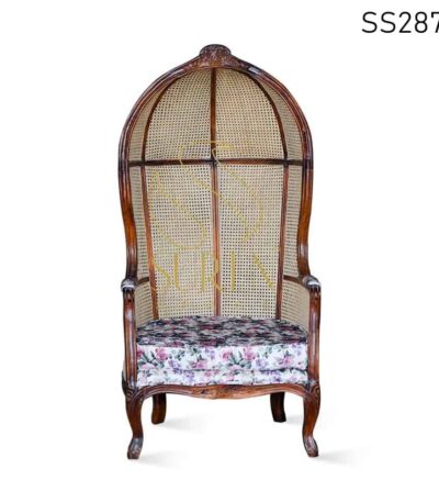 Natural Rattan Cane Balloon Chair in Solid Wood