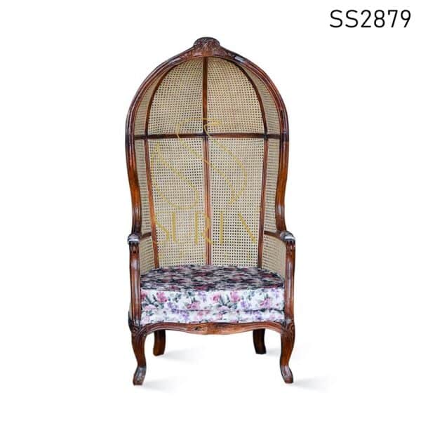 Natural Rattan Cane Balloon Chair in Solid Wood