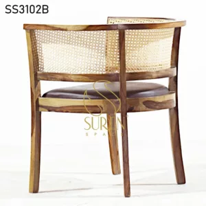 Natural Cane Indian Wood Round Arm Dining Chair