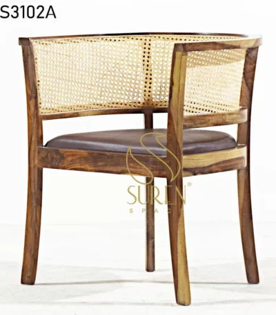 Natural Cane Indian Wood Round Arm Dining Chair