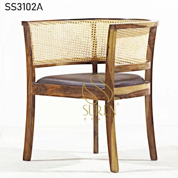 Natural Cane Indian Wood Round Arm Dining Chair