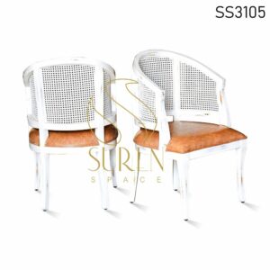 Natural Cane White Distress Solid Wood Fine Dine Chair