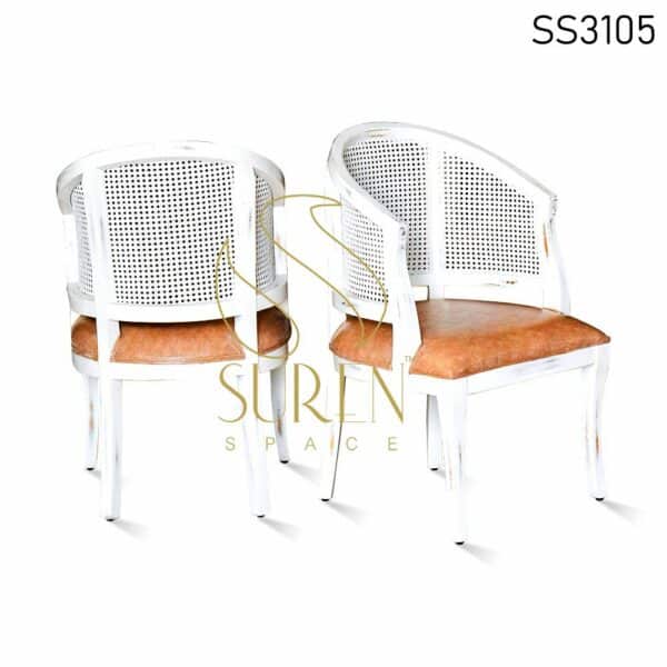 Natural Cane White Distress Solid Wood Fine Dine Chair