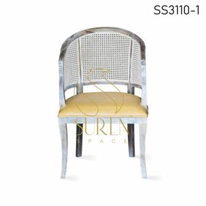 Woven Wood Furniture | Outdoor and Patio White Distress Natural Wood Cane Dining Chair 2