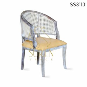 White Distress Natural Wood Cane Dining Chair