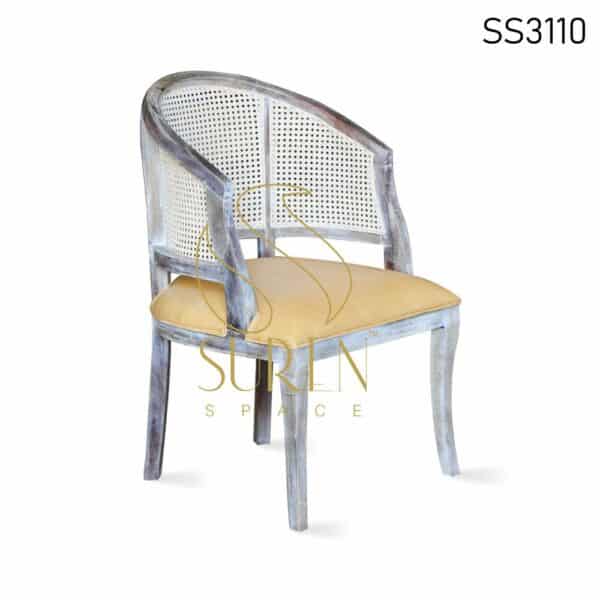 White Distress Natural Wood Cane Dining Chair