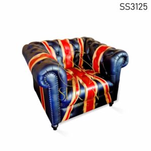 Flag Design Leather Seating Tufted Single Seater