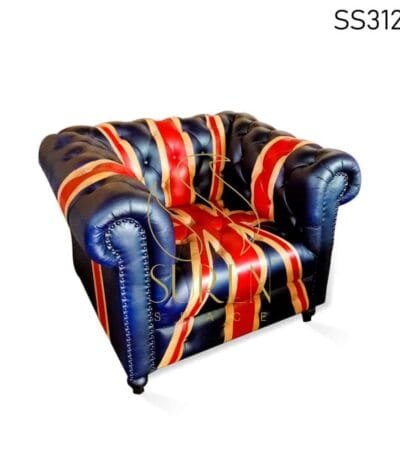 Flag Design Leather Seating Tufted Single Seater