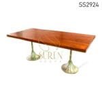 Golden Finish Cast Iron Duel Leg Solid Wood Folding Table