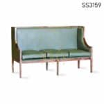 Green Leatherette Wooden Frame Three Seater Bench Sofa