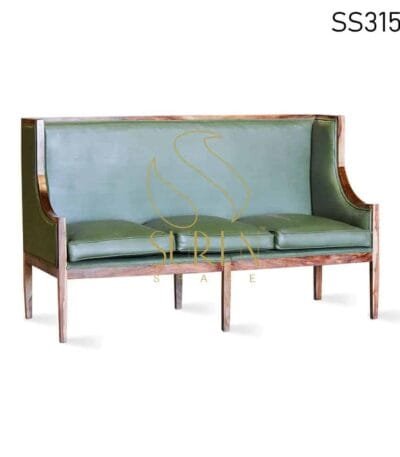 Green Leatherette Wooden Frame Three Seater Bench Sofa