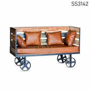 Leather Seating Reclaimed Wood Folding bench Sofa