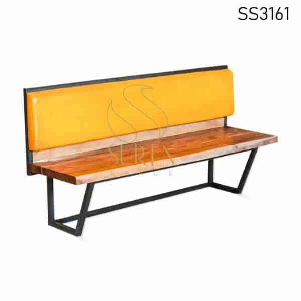 Leather Three Seater Solid Wood Metal Bench Design