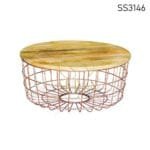 Metallic Finish Iron Mango Wood Round Center Table