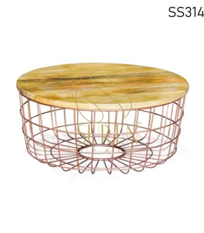 Metallic Finish Iron Mango Wood Round Center Table