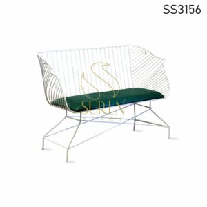 White Metal Bench with Leather Seat