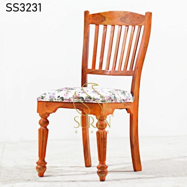 Solid Indian Wood Bistro Chair Curved Back Fabric Seat Chair 1