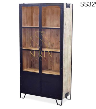 Distressed Solid Wood Glass Almirah Cum Display Cabinet