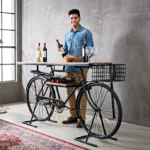 Black Finish Cycle Design Automobile Console Table