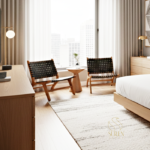 Solid Wood Black Leather Strip Resort Rest Chair