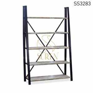 Industrial White Distress Shelves Bookcase