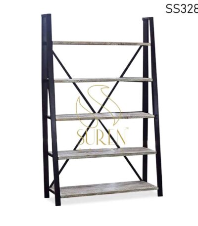 Industrial White Distress Shelves Bookcase