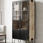 Distressed Solid Wood Glass Almirah Cum Display Cabinet