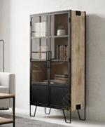 Distressed Solid Wood Glass Almirah Cum Display Cabinet