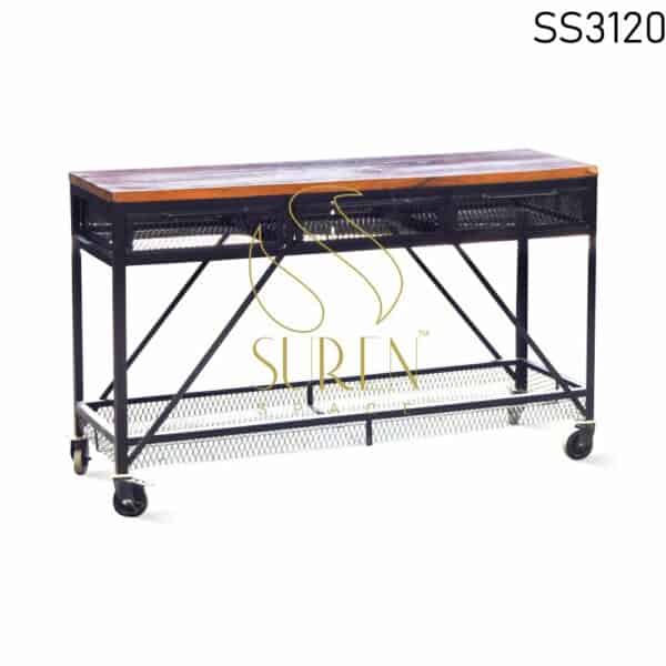 Iron Mesh Design Wooden Console Table