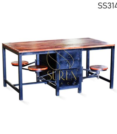 Iron Wooden Folding Seating Dining Table