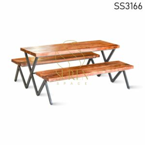 Ms Leg Acacia Wood Dining Table Bench Set
