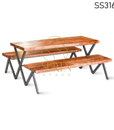 Ms Leg Acacia Wood Dining Table Bench Set