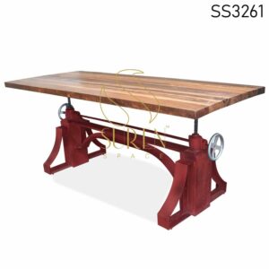 MS Red Distress Solid Wood Industrial Dining Table