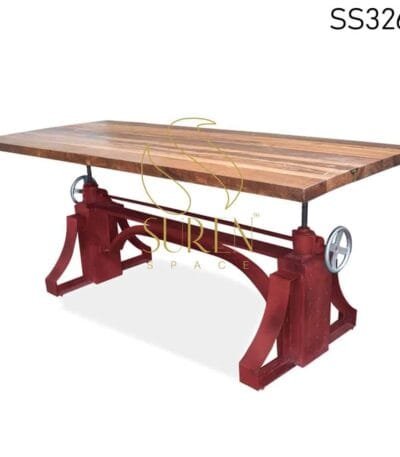 MS Red Distress Solid Wood Industrial Dining Table