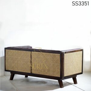 Cane Furniture Manufacturer from Jodhpur India Natural Cane Solid Wood Leather Two Seater Sofa 2