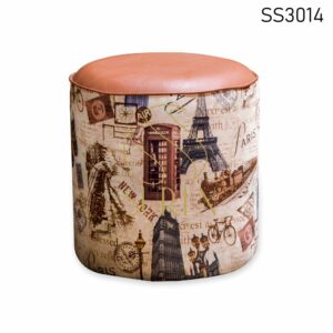 Printed Round Fabric Leather Pouf Design