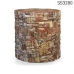 Reclaimed Wood Round Side Table Cum Stool