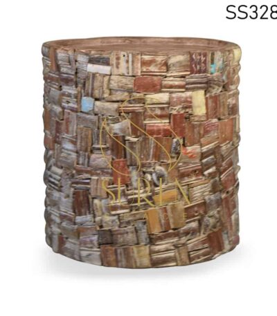 Reclaimed Wood Round Side Table Cum Stool
