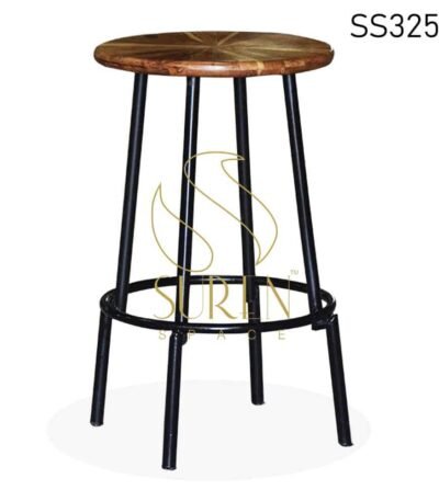 Round Wooden Seating Metal Base Bar Stool