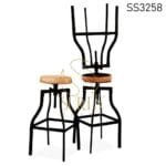 Rustic Finish Round Leather Seating Bar Stool