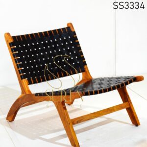 Solid Wood Black Leather Strip Resort Rest Chair
