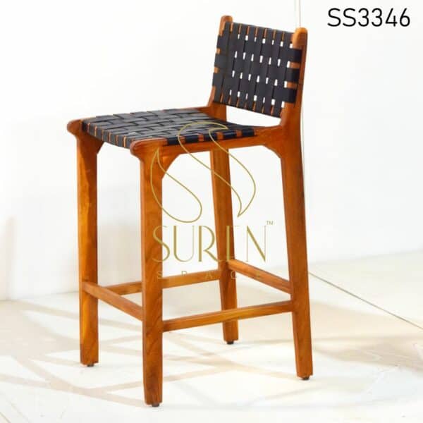 Solid Wood Leather Strip Bar Chair
