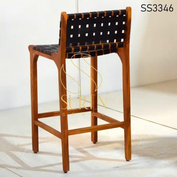 Solid Wood Leather Strip Bar Chair (3)