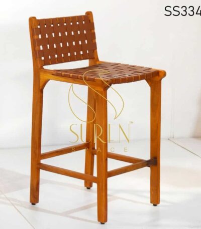 Solid Wood Leather Strip Pub Chair