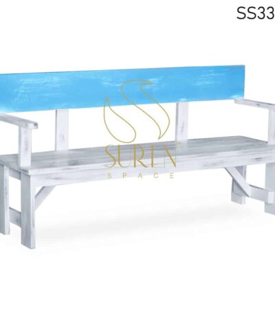 White Blue Distress Solid Wood Bench