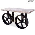 White Distress Black Leg Console Table