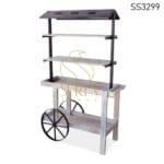White Distress Industrial Trolley Cum Display Unit